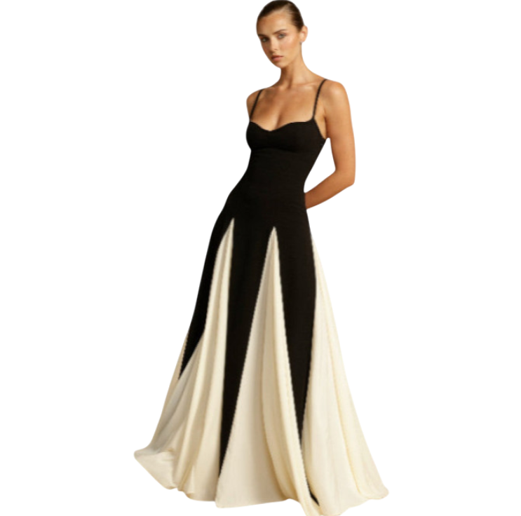 Emerie - Stylish Color Block Swing Maxi Dress with Spaghetti Straps