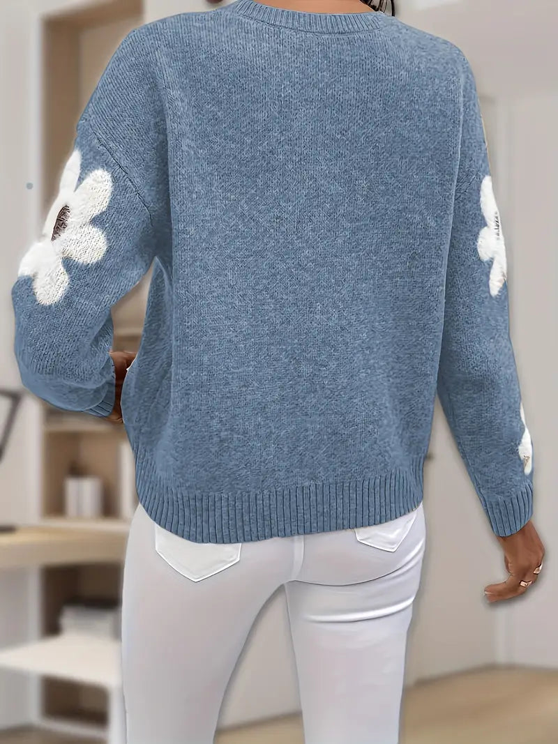 Sable - Cozy Knitted Sweater with Charming Floral Pattern