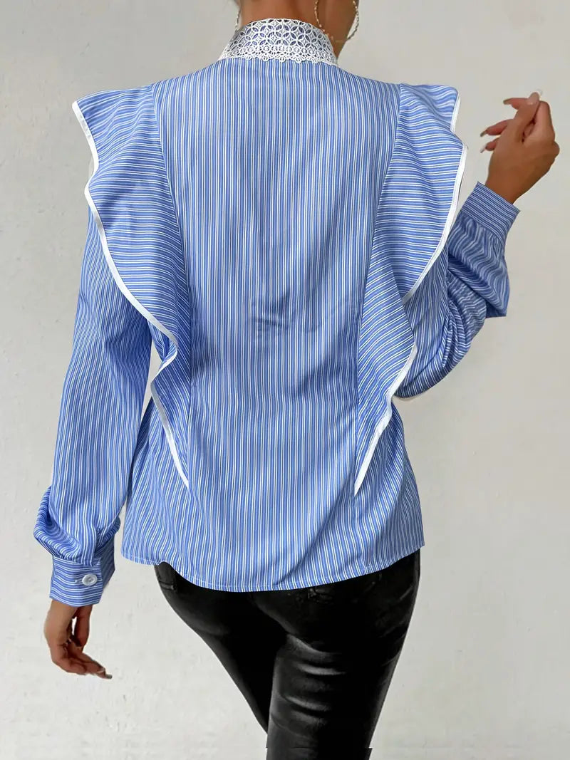 Wren - Elegant Vintage-Style Long-Sleeved Cotton Blouse with Lace Details