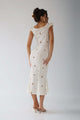Isabella - Vintage Embroidered Fishtail Midi Dress with Puff Sleeves