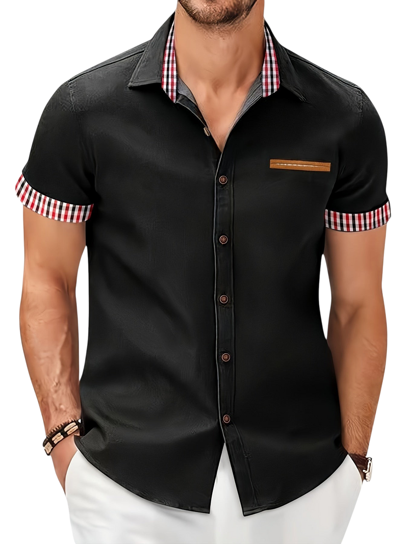 Joel - Stylish Men's Short-Sleeved Shirt with Decorative Chest Pocket