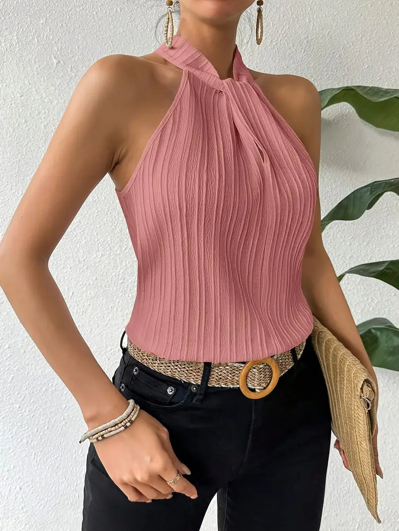 Joy - Elegant Halter Top with Chic Pleated Texture