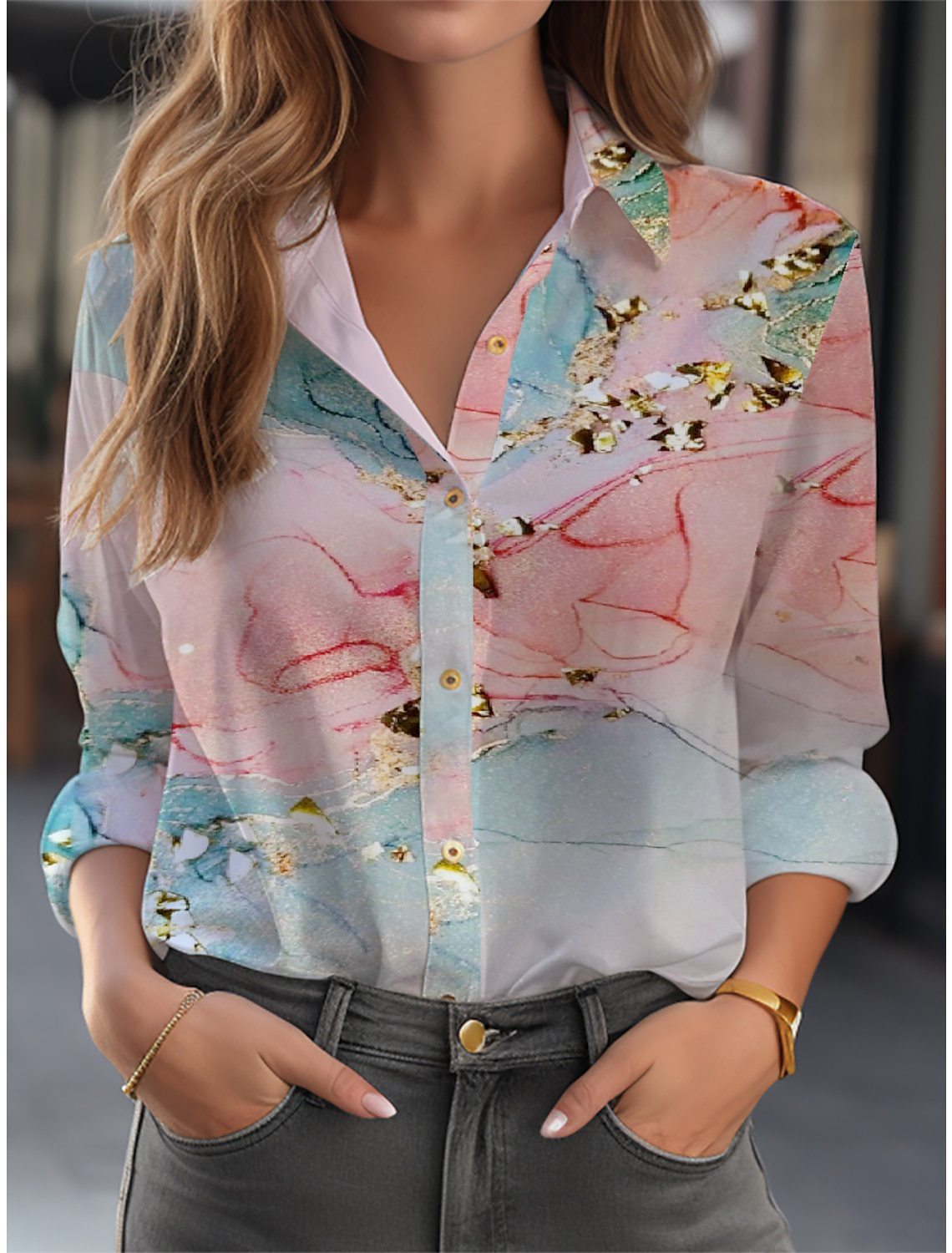 Sibyl - Floral Print Women's Blouse With Button Front