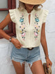 Delilah - Vintage Blouse with Embroidered Ruffle Sleeves and Floral Detail