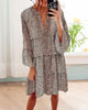 Safira - Elegant Women's Leopard Dress with V-neck and Puff Sleeves