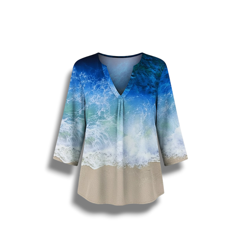 Esther - Stylish Women's Blouse with Sea-Inspired Pattern and V-neck