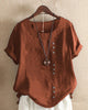 Adriana - Plain Short-Sleeved Blouse with Round Neck and Button Detail