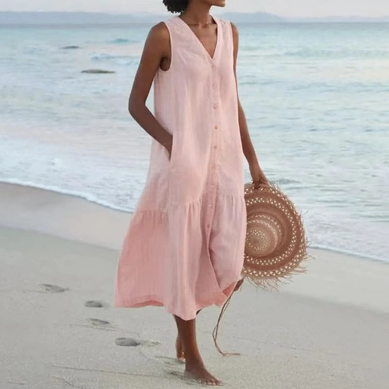 Sabine - Stylish Premium V-neck Dress with Pockets and Flowy Design