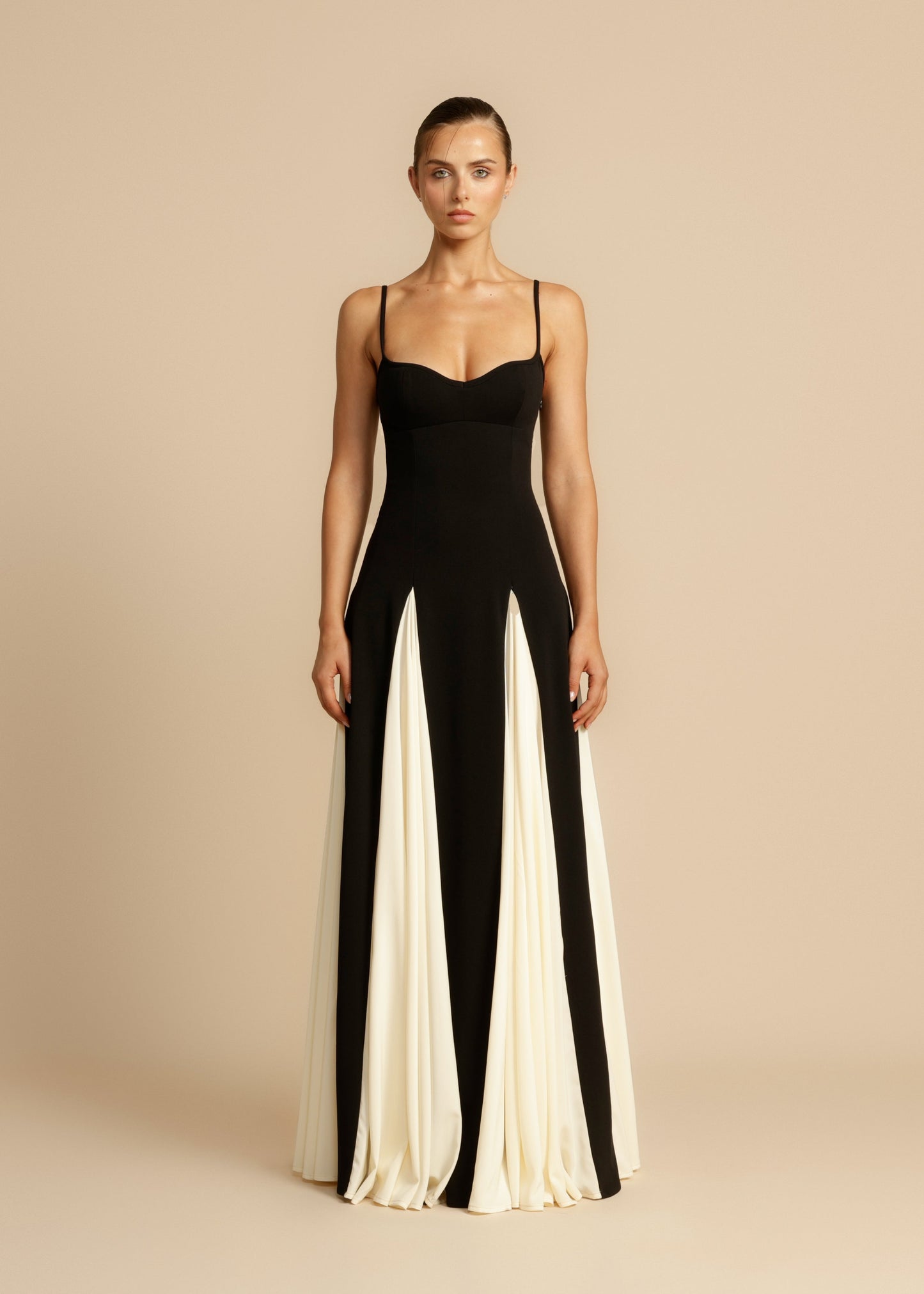 Emerie - Stylish Color Block Swing Maxi Dress with Spaghetti Straps