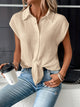 Piper - Elegant Women's Front Textured Linen Blouse with Collared Neckline