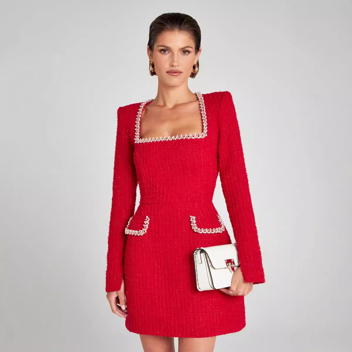 Essie - Elegant Beaded Detail Women's U Neck Dress for Special Occasions