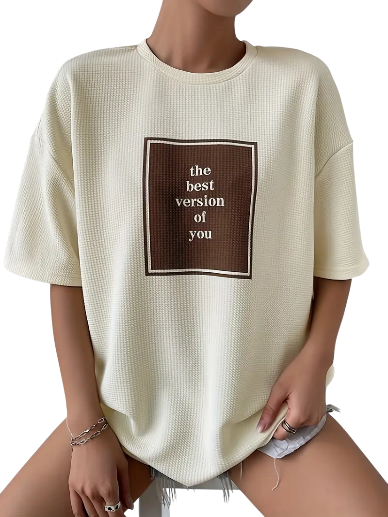 Ashley - Oversized Waffle Knit T-shirt with Motivational Quote