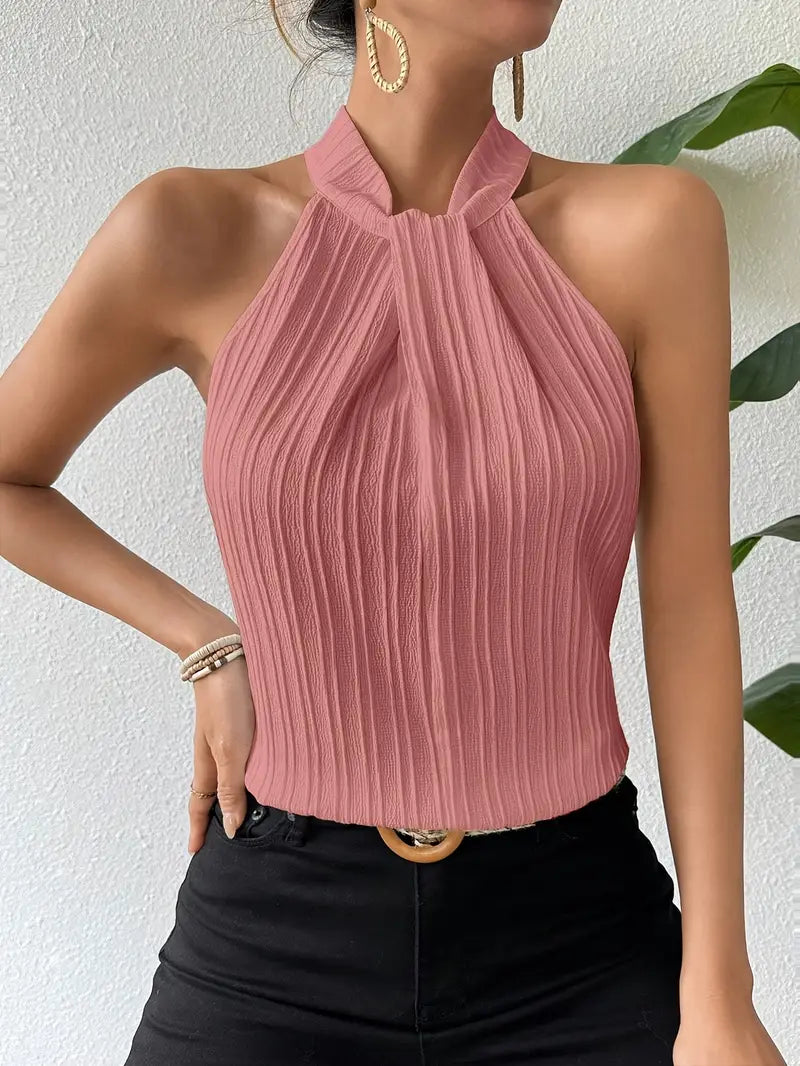 Joy - Elegant Halter Top with Chic Pleated Texture