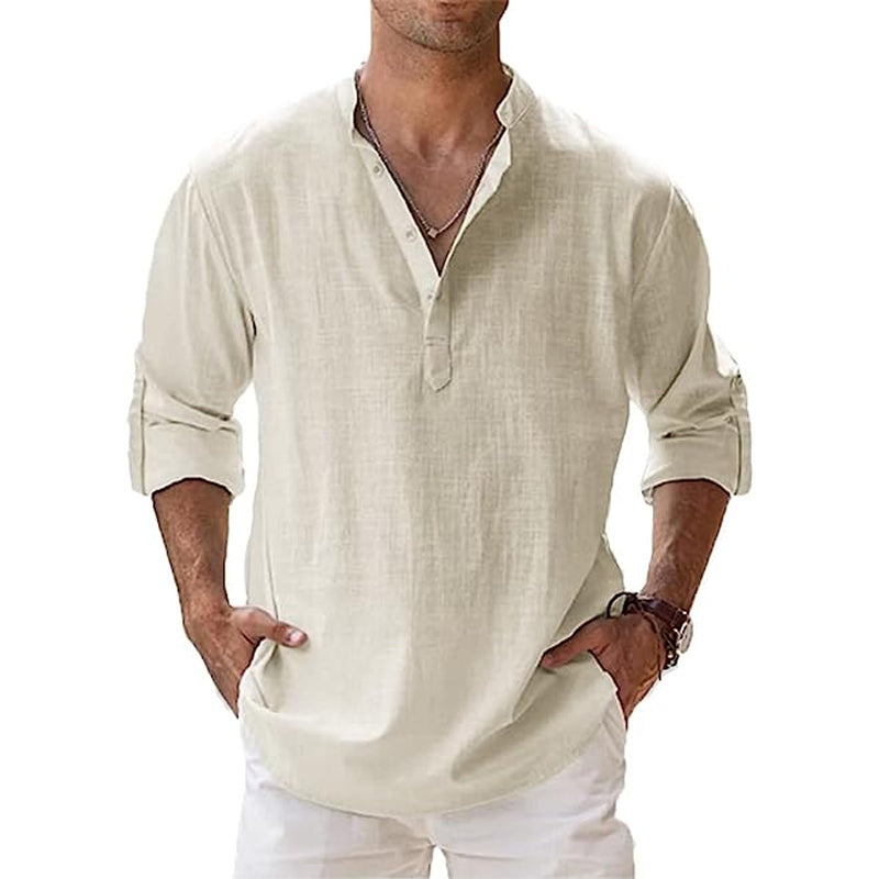 Drew - Lightweight Linen Henley Shirt for Men in Spring and Summer