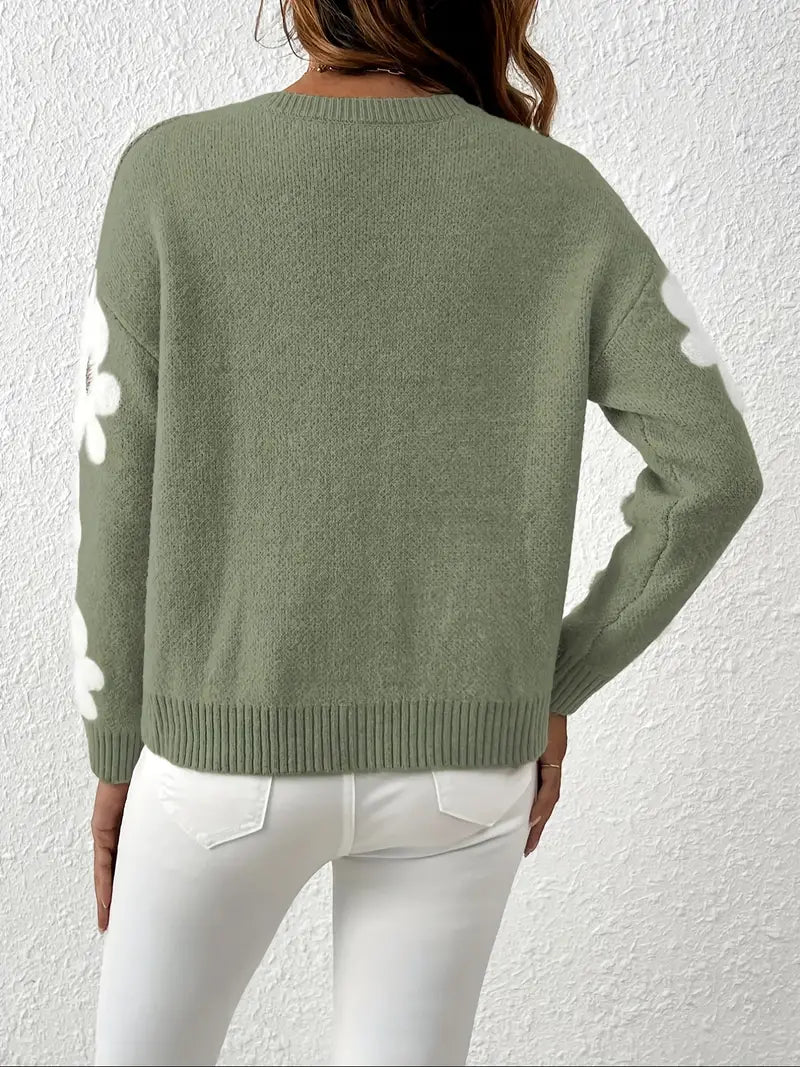 Sable - Cozy Knitted Sweater with Charming Floral Pattern