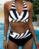 Junessa - Trendy Striped Bikini Set with Supportive Triangle Top