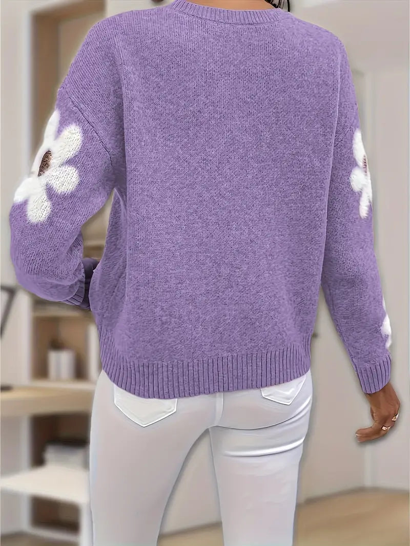 Sable - Cozy Knitted Sweater with Charming Floral Pattern