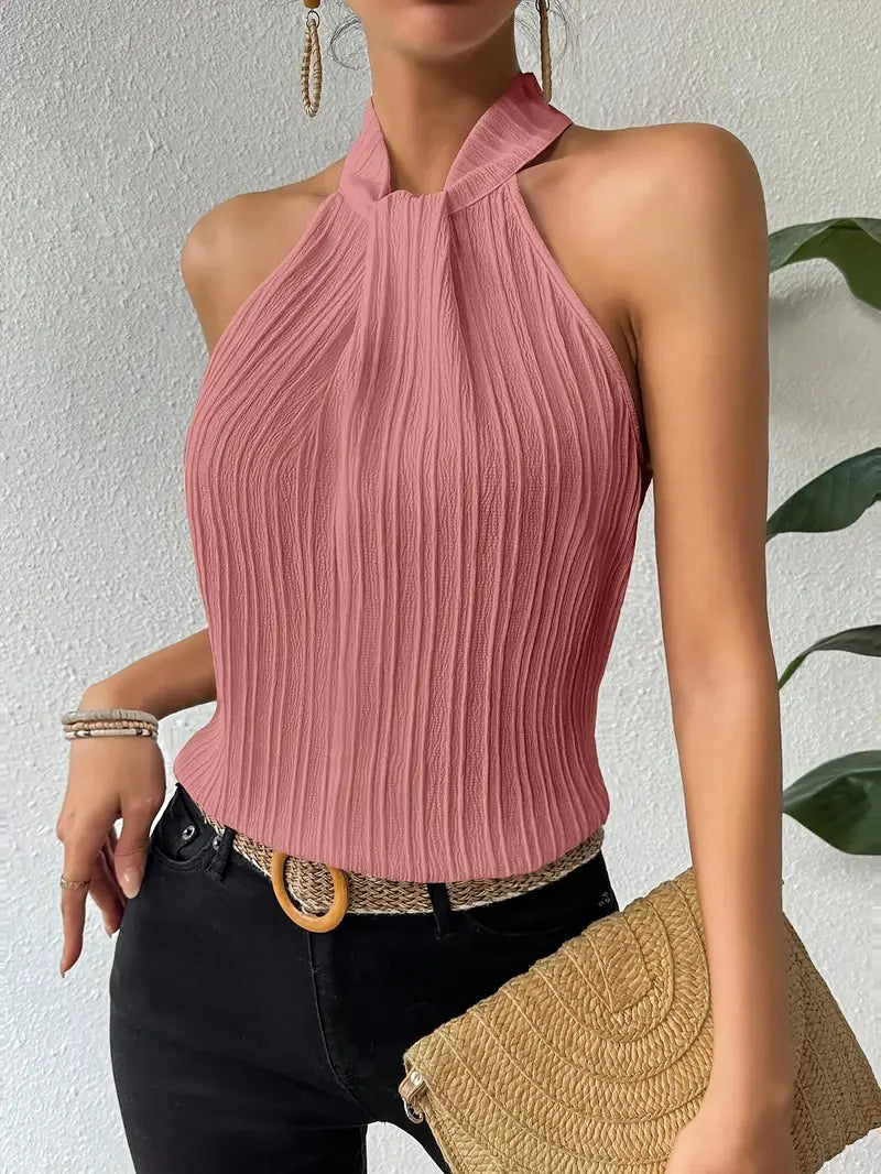 Joy - Elegant Halter Top with Chic Pleated Texture