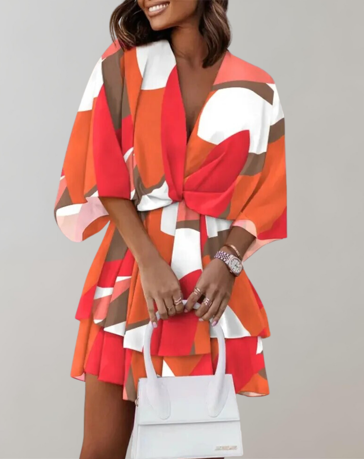 Valerie - Effortlessly Elegant Midi Dress with V-Neck and Batwing Design