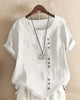 Adriana - Plain Short-Sleeved Blouse with Round Neck and Button Detail