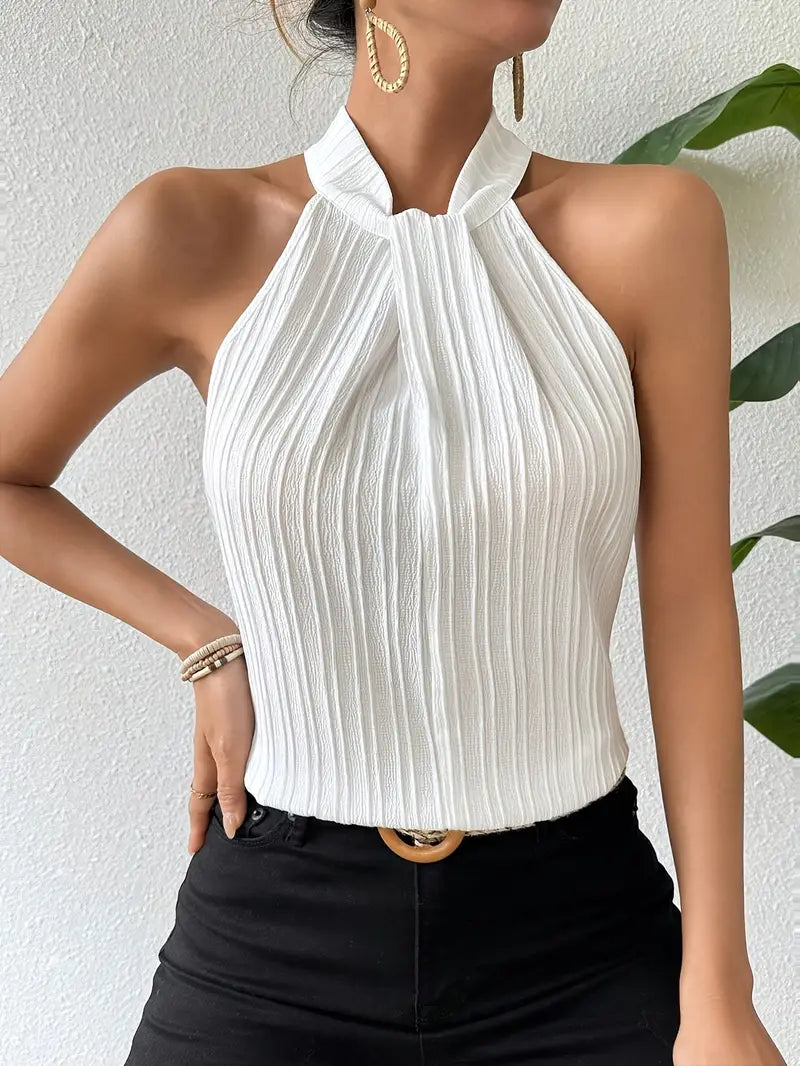 Joy - Elegant Halter Top with Chic Pleated Texture