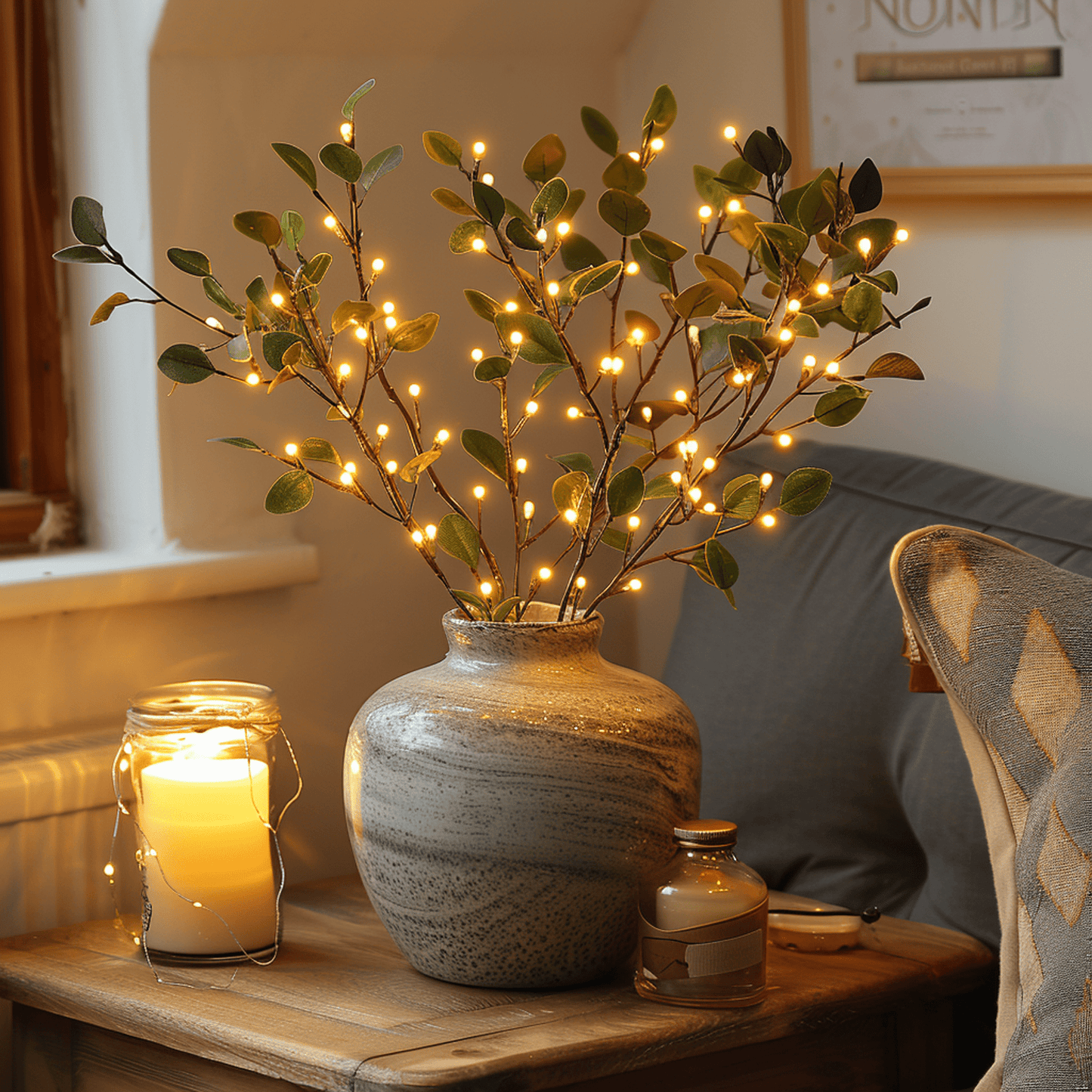 Vioren - Fairy Light Olive Twig Branch for Home Decor With Twinkling