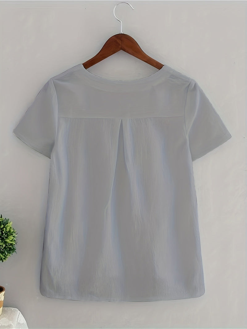 Rahima - Elegant Women's White V-Neck Linen Blouse with Semi-Sheer Quality