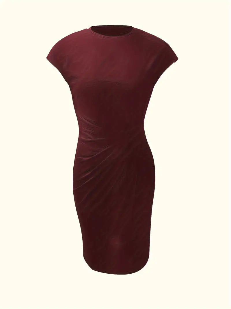 Livia - Elegant Women's Sheath Dress with Ruched Waist and Short Sleeves