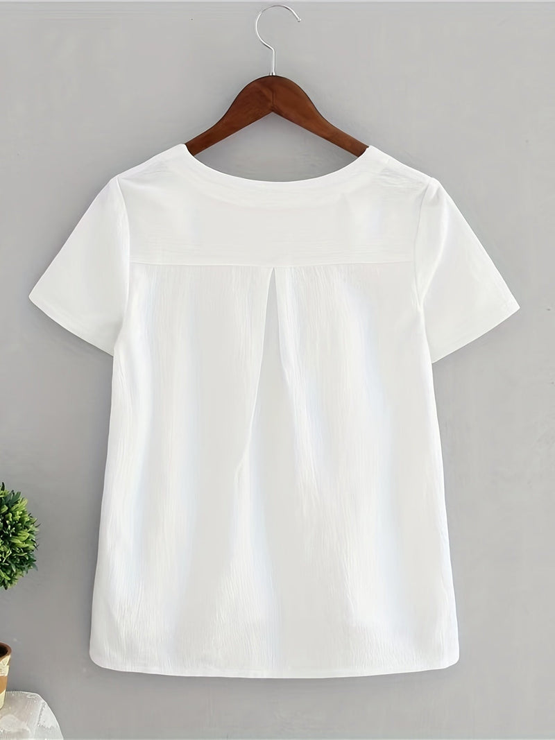 Rahima - Elegant Women's White V-Neck Linen Blouse with Semi-Sheer Quality