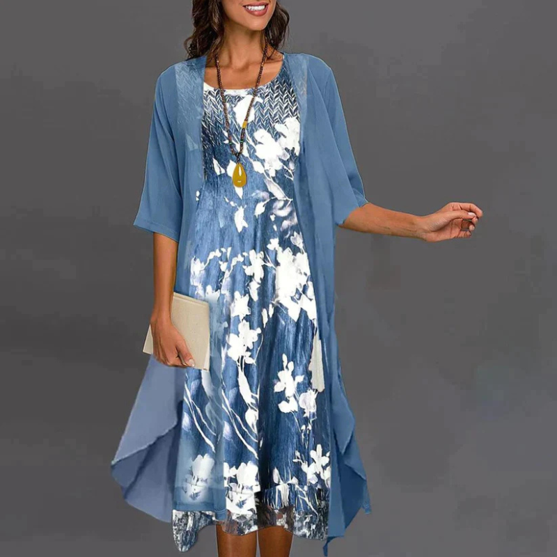 Emmy - Elegant Women's Floral Print Dress with Blazer