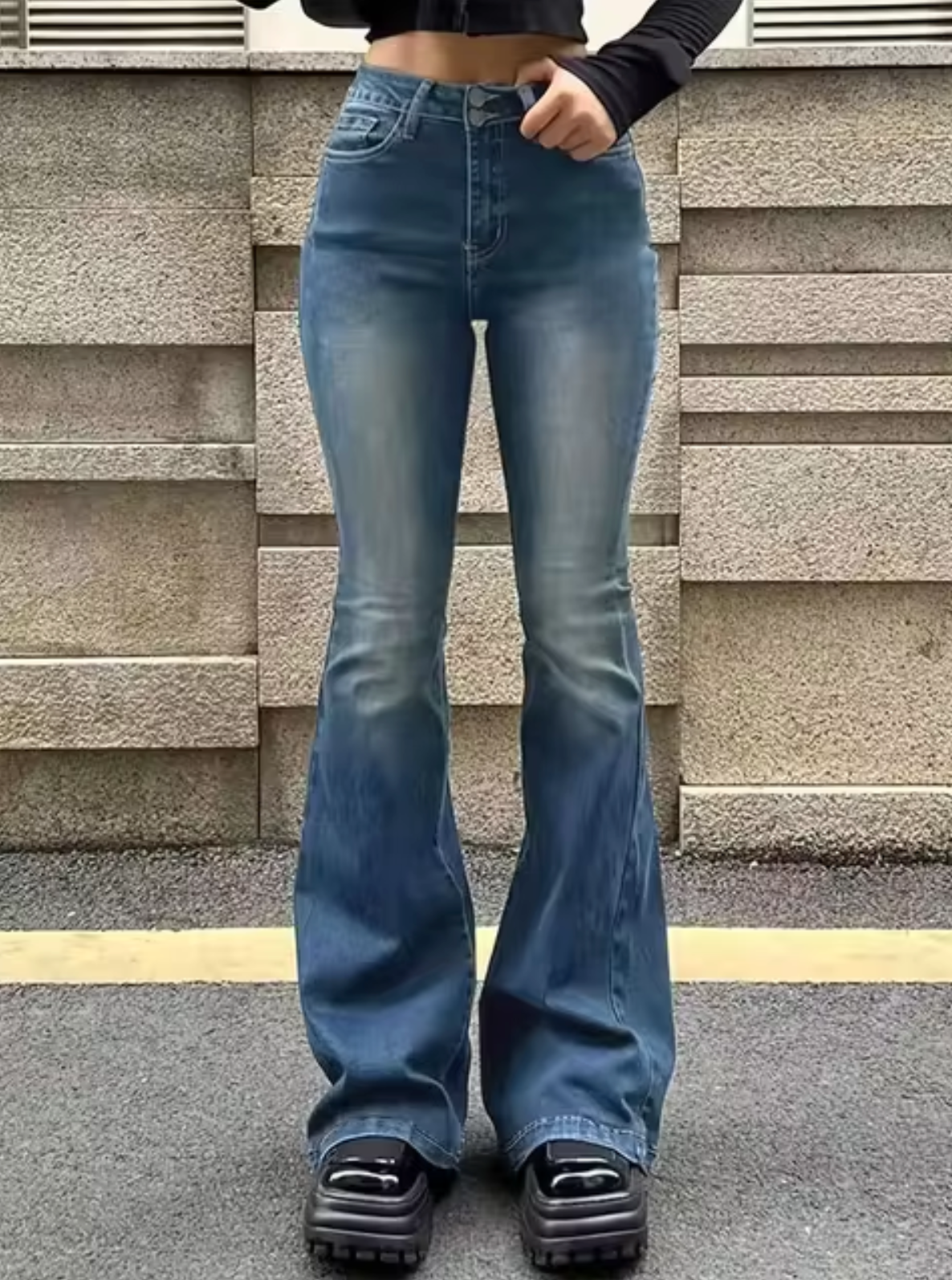 Galatea - Trendy High-Waisted Flared Denim Trousers for Women