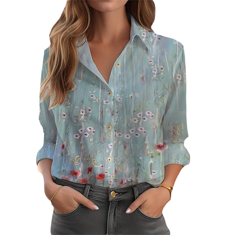 Sibyl - Floral Print Women's Blouse With Button Front