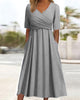 Monica - Elegant Crossover Midi Dress with A-line Silhouette and V-neck