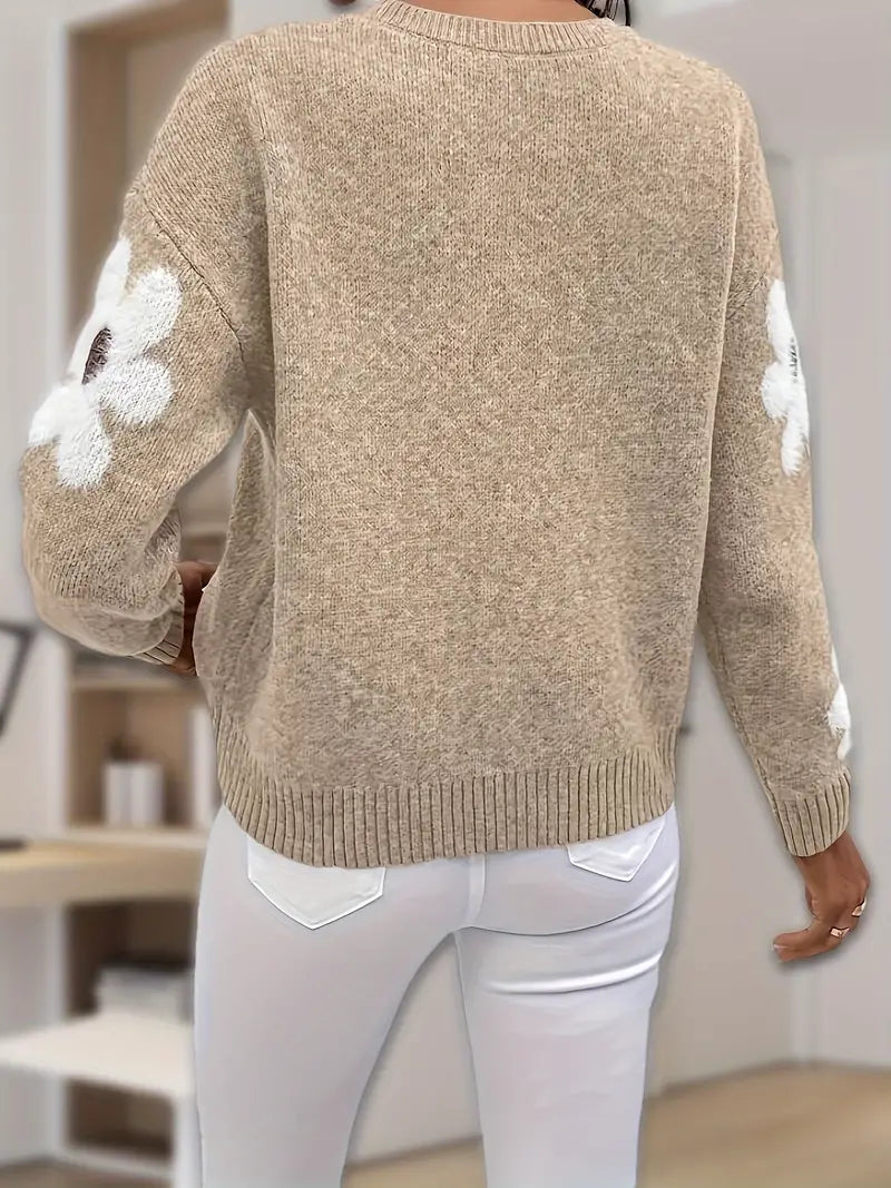 Sable - Cozy Knitted Sweater with Charming Floral Pattern
