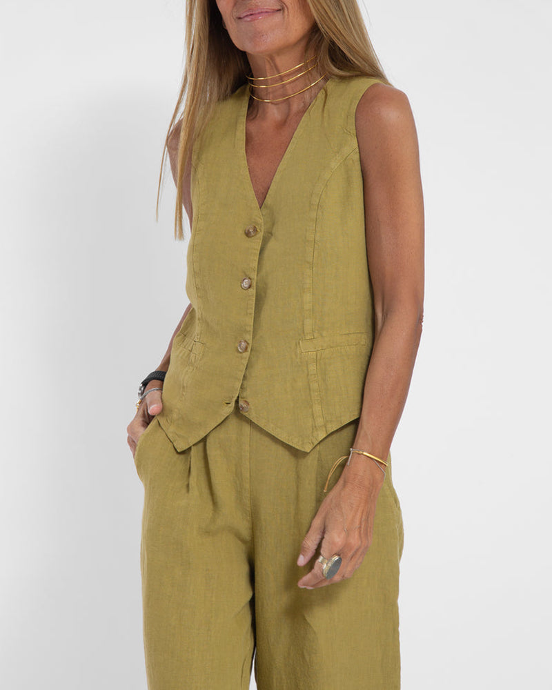 Alexandria - Women's Elegant 2-Piece Linen Set with Wide-Leg Trousers and Cardigan