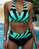 Junessa - Trendy Striped Bikini Set with Supportive Triangle Top