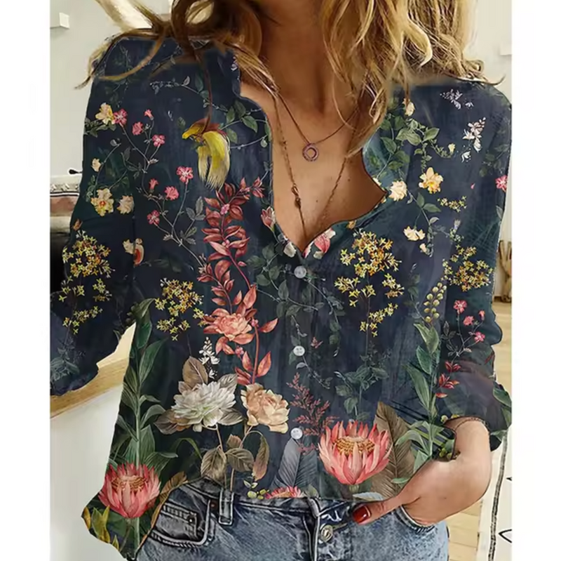 Bonnie - Lightweight Floral Print Blouse with Long Sleeves