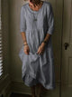 Iseult - Loose Fit Cotton Linen Women's Dress with Asymmetric Hem and Pockets