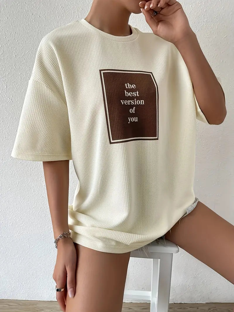 Ashley - Oversized Waffle Knit T-shirt with Motivational Quote