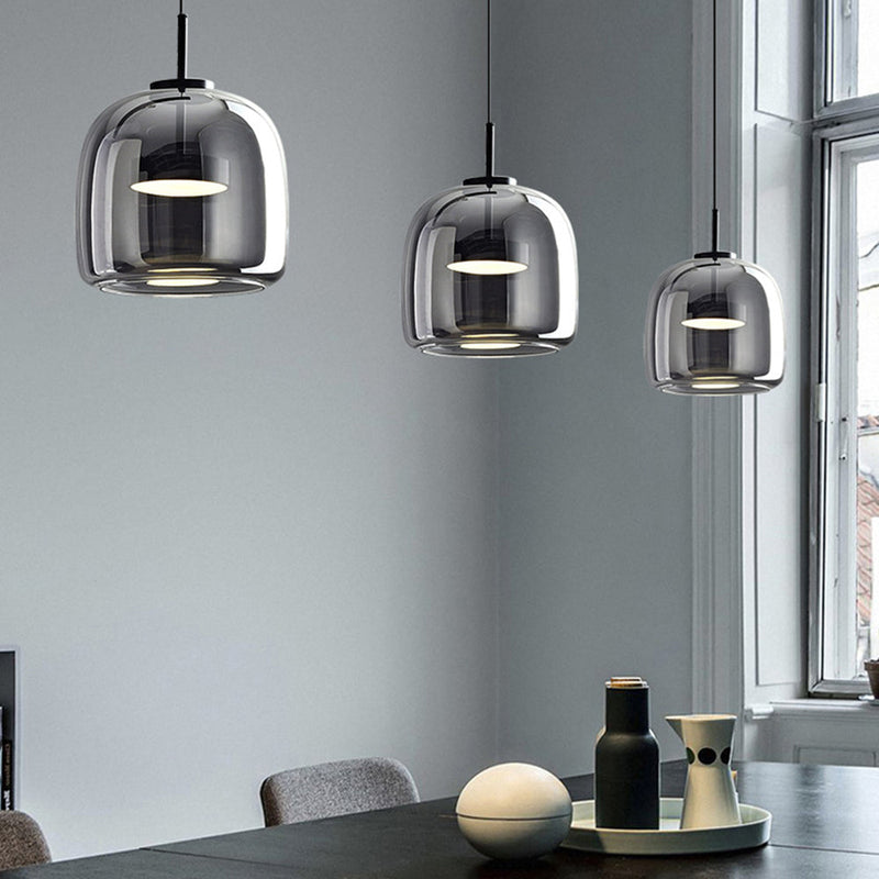 Framevia - AmberGlow Retro LED Pendant Lights Gold Metal Glass