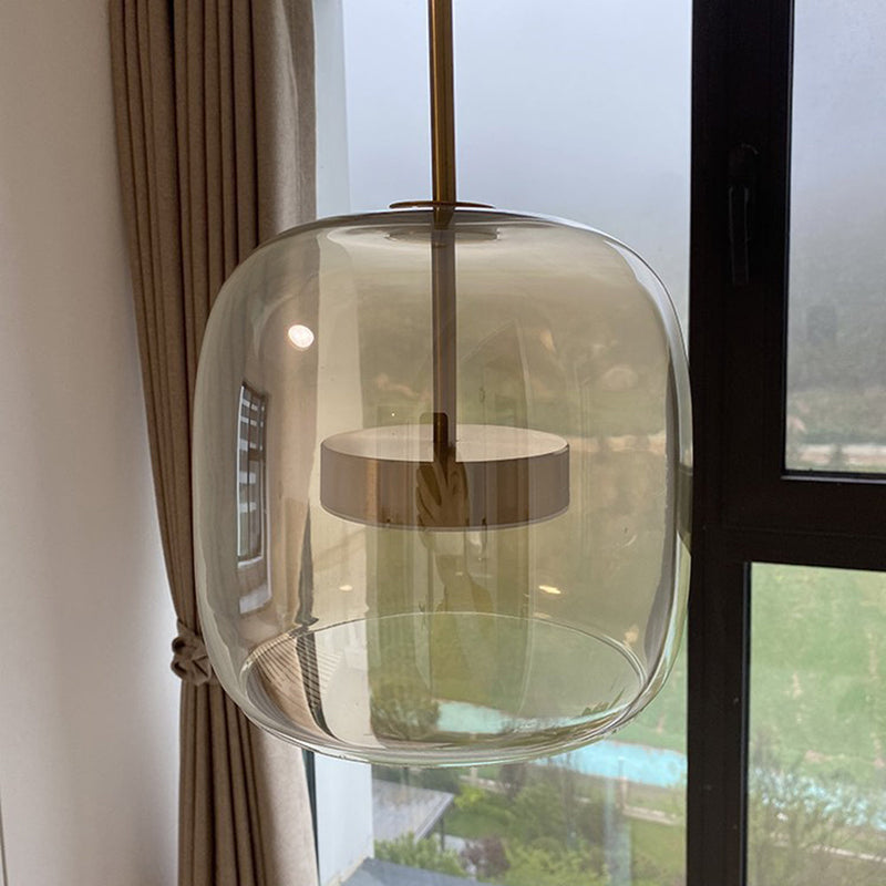 Framevia - AmberGlow Retro LED Pendant Lights Gold Metal Glass