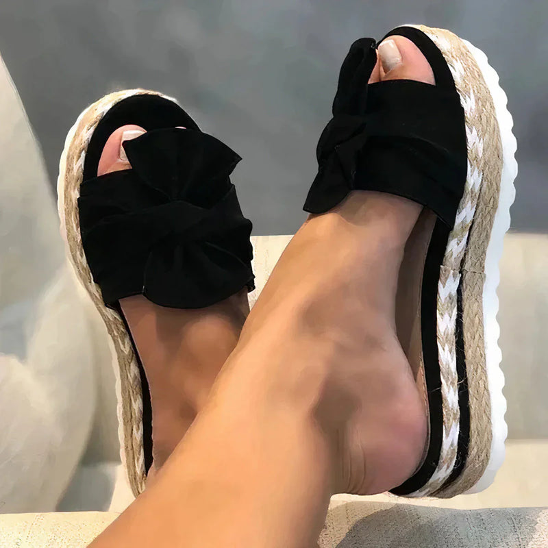 Helene - Trendy Woven Platform Sandals with Knotted Bow Detail