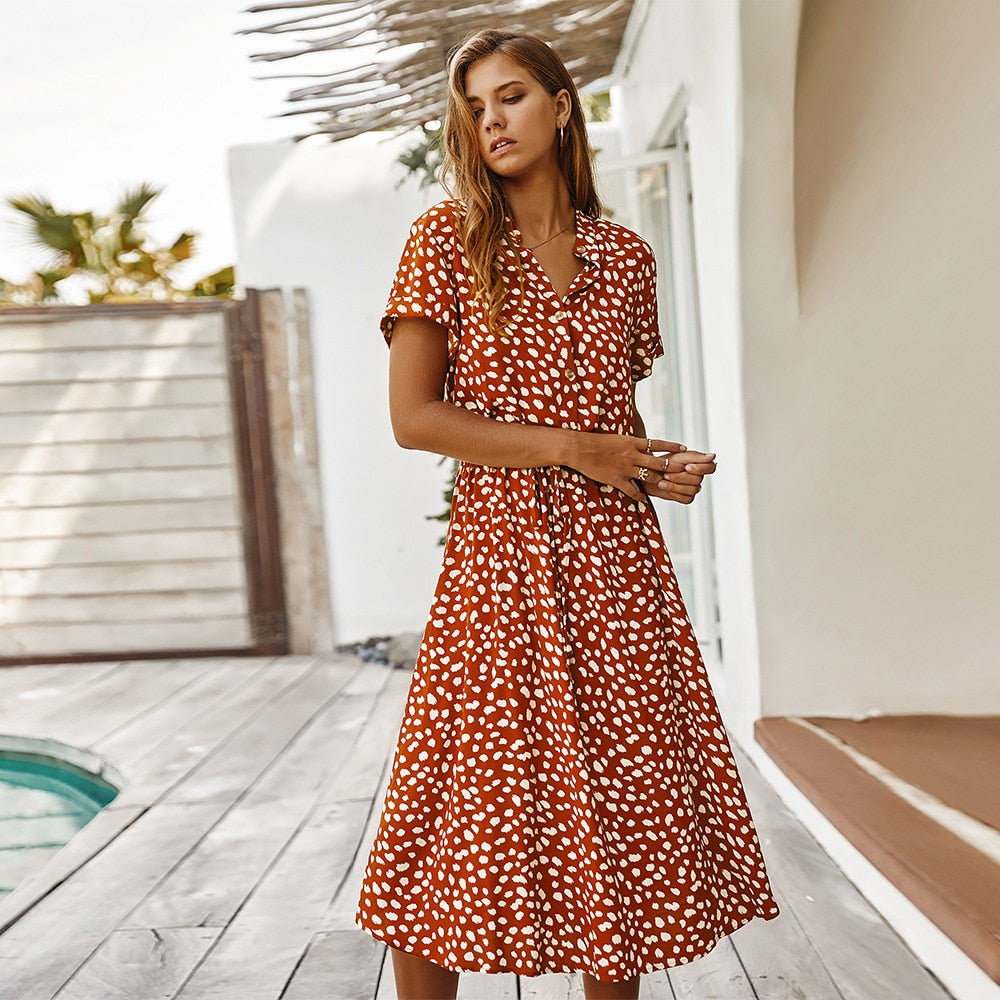 Julep - Stylish Women's Polka Dot Dress with V-neck and Knee-length Cut