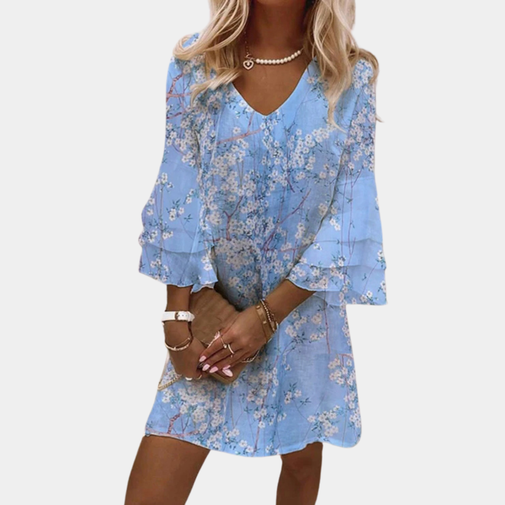 Susie - Women's V Neck Ruffle Sleeve Lightweight Dress