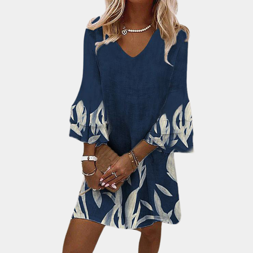 Susie - Women's V Neck Ruffle Sleeve Lightweight Dress
