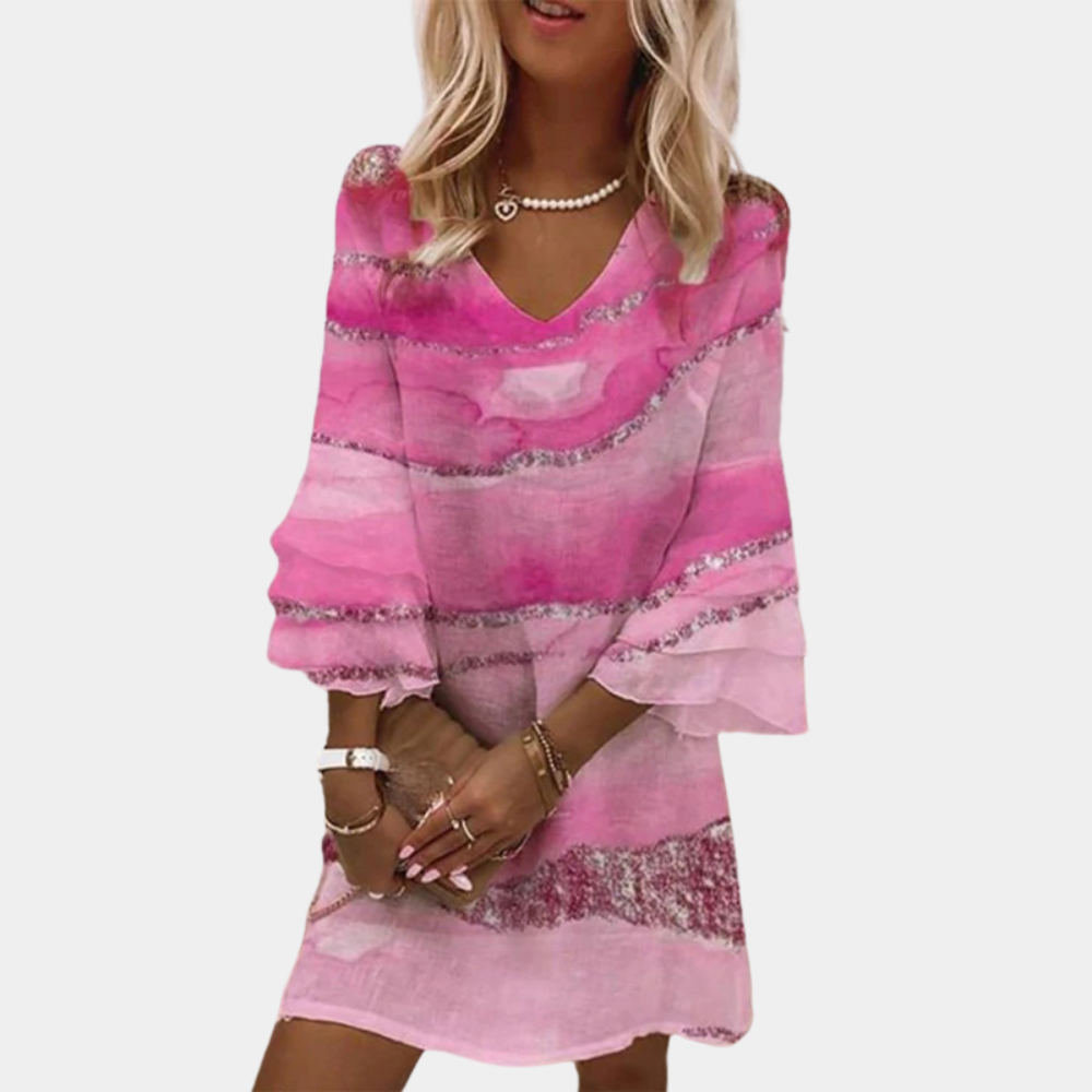Susie - Women's V Neck Ruffle Sleeve Lightweight Dress