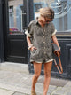 Elisa - Leopard Print Summer Romper With Rolled Sleeves
