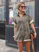 Elisa - Leopard Print Summer Romper With Rolled Sleeves