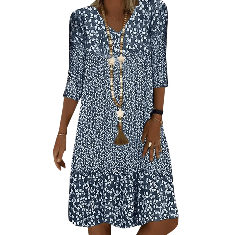 Abigail - Stylish Floral Print Dress with V-neck and 3/4 Sleeves