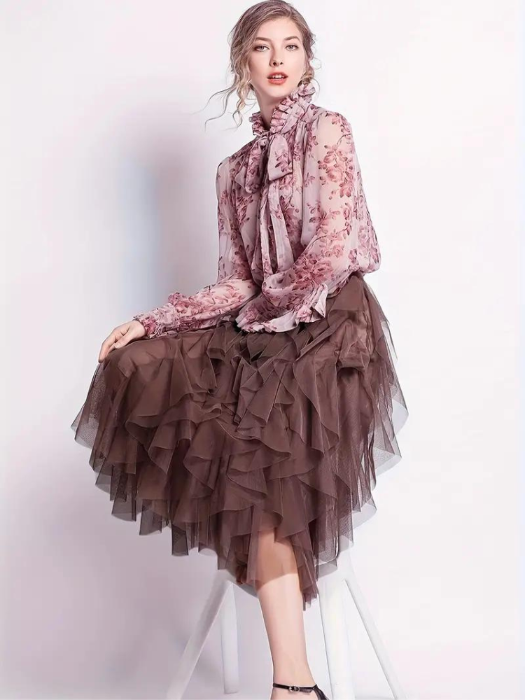 Lenora - Flattering Ruffle Skirt for Women in Soft Pink